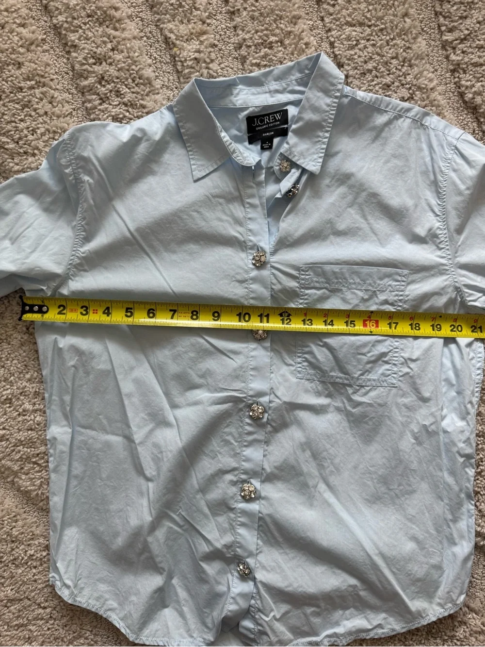 J.Crew Light Blue Garçon Shirt Jewel Buttons White Classic Cotton Poplin 8 $148